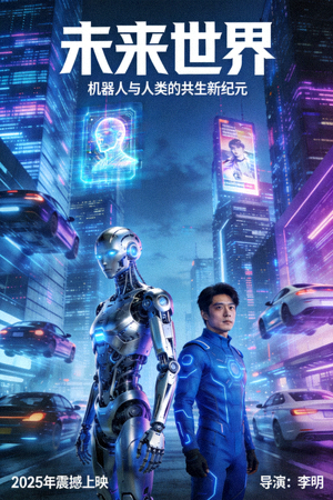 科幻电影《未来世界》海报 - 机器人与人类在高科技城市中