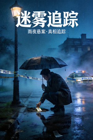 悬疑剧《迷雾追踪》海报 - 侦探在雨夜中调查神秘案件